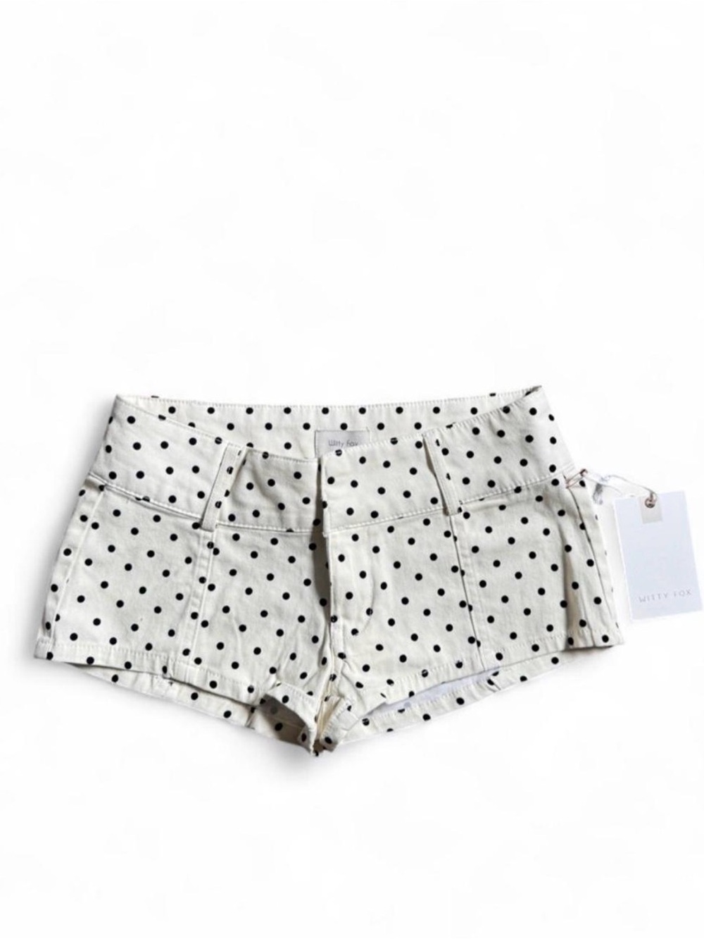 White Fox Boutique Cream Denim Polka Dot Shorts
